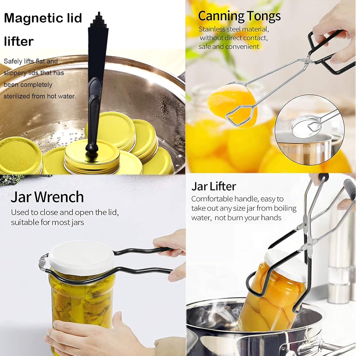 Canning Supplies Starter Kit For Mason Jars - Pot, Funnel, Lifter, Wrench, Tongs, Lid Lifter & Bubble Remover