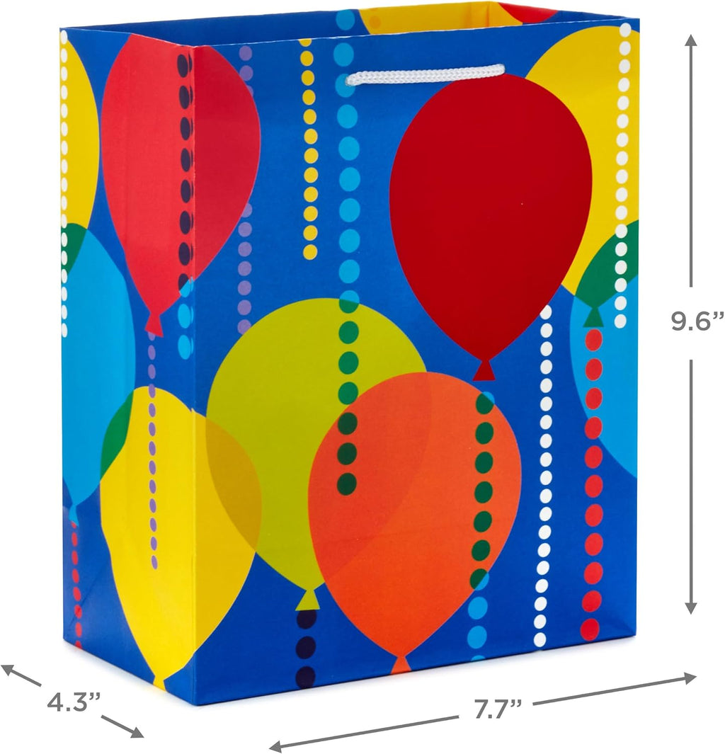 Assorted Birthday Gift Bags, 8-Pack (Balloons, Red, Blue, Yellow)