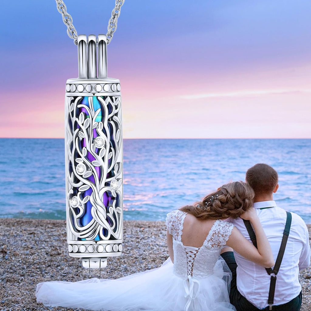 Cylinder Cremation Jewelry Tree of Life Urn Ashes Necklace for Women Men Vial Cremation Ash Pendant Loved One
