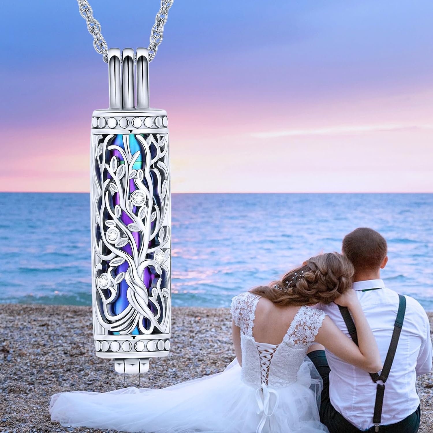 Cylinder Cremation Jewelry Tree of Life Urn Ashes Necklace for Women Men Vial Cremation Ash Pendant Loved One