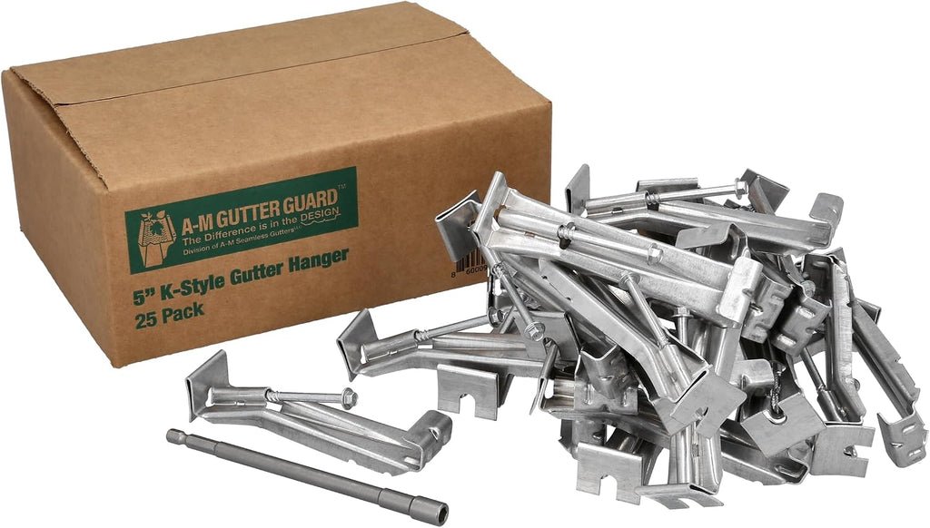 5" K Style Gutter Hangers, 25 Pack w/Screws & Hex Bit