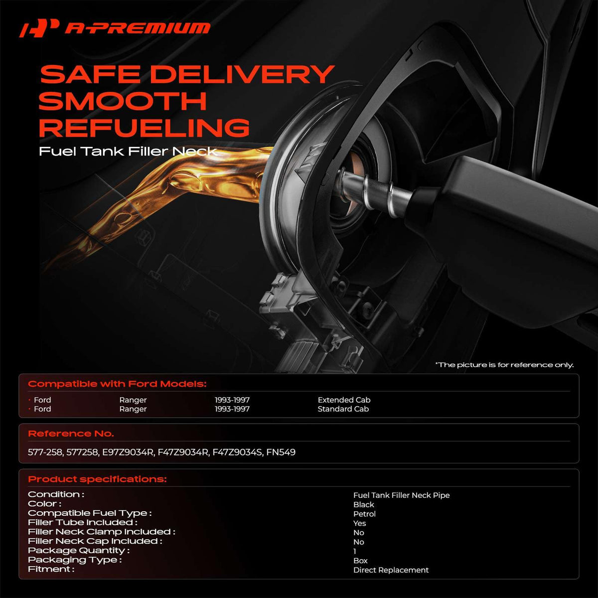 A-Premium Fuel Tank Filler Neck Pipe Hose Compatible with Ford
