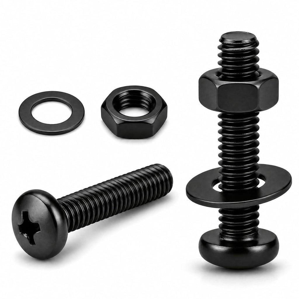 #10-24 x 2 (10 Sets) Pan Head Machine Screws Nuts Washers Assortment Kit, Black Oxide 304 Stainless Steel Phillips Drive Full Thread