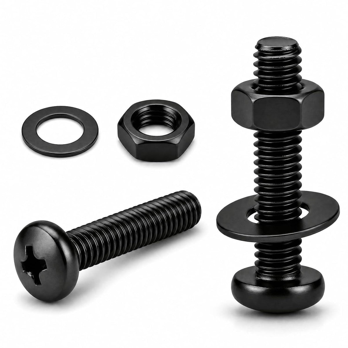 #8-32 x 3 (10 Sets) Pan Head Machine Screws Nuts Washers Assortment Kit, Black Oxide 304 Stainless Steel Phillips Drive Full Thread