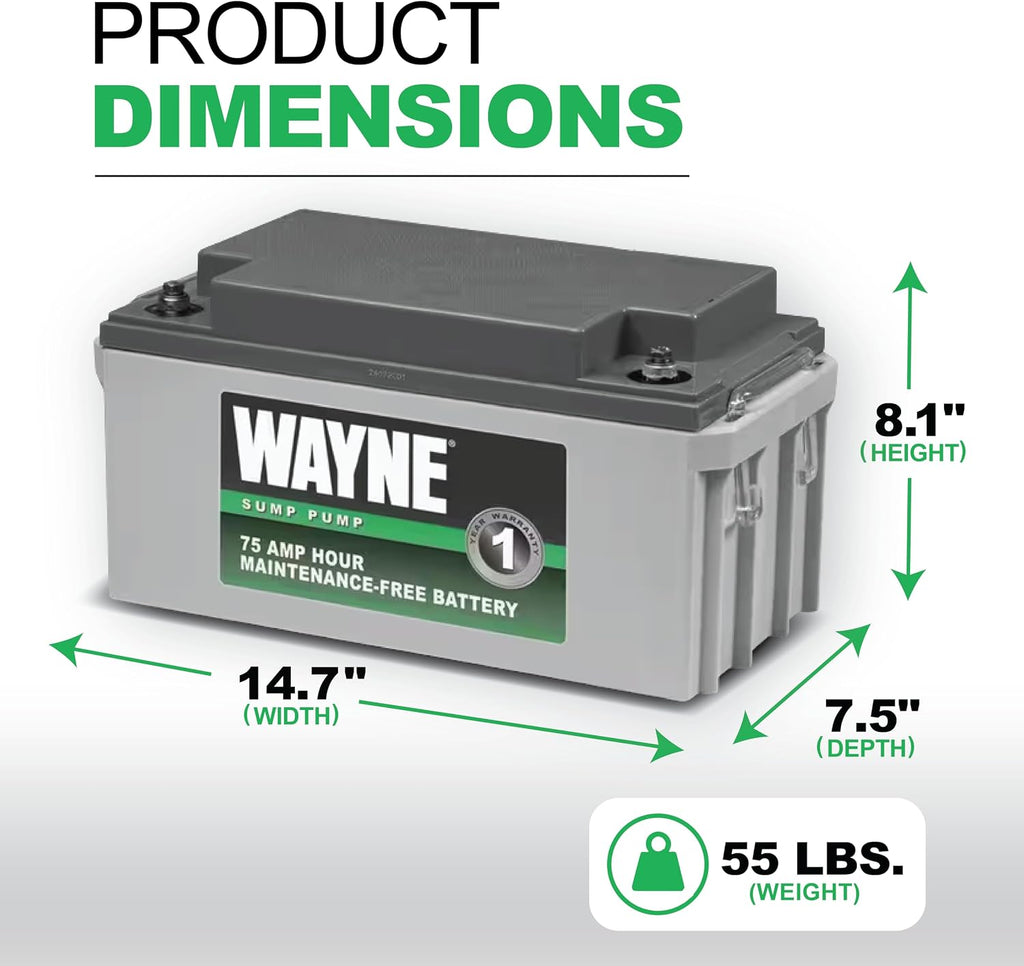 Wayne Maintenance Free Standby Battery for Backup Sump Pumps (WSB1275)