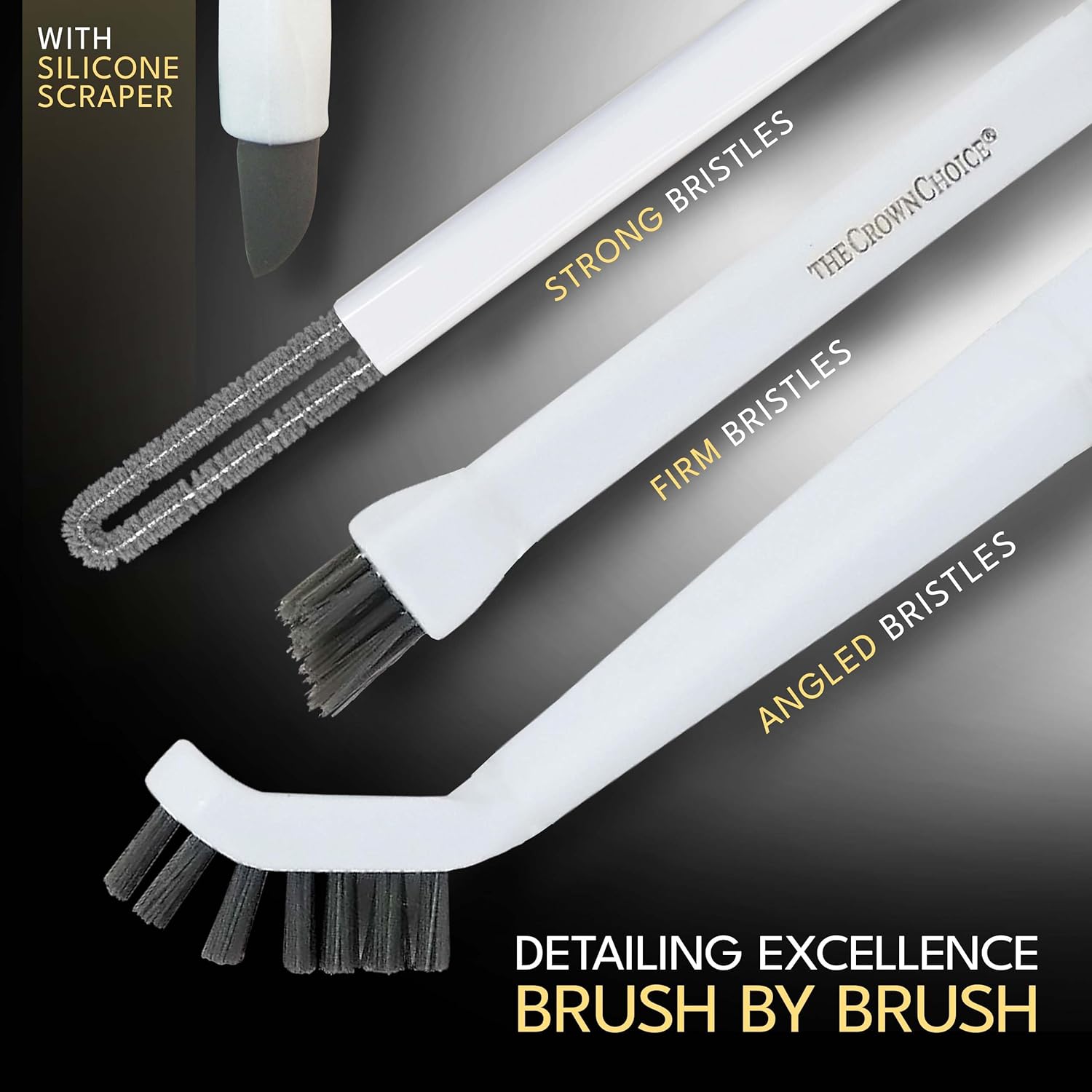 Small Cleaning Brush Set 3pcs—Crevice Brushes for Cleaning—Scrub Brushes Set with Silicone Tipped Scrub Brush—Stiff