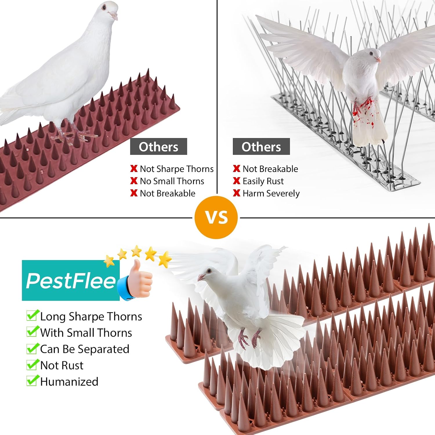 Bird Spikes, 20 Pack Pigeon Cat Squirrel Raccoon Animal Deterrent Spikes Anti-Climb for Outside Anti-Animal Defender
