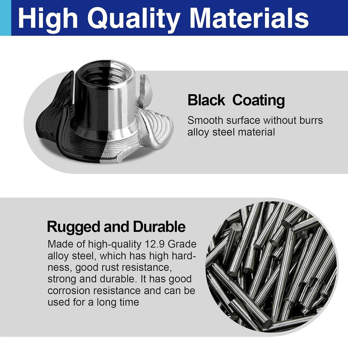 50PCS 5/16"-18 T Nuts for Wood, Carbon Steel 4-Prong Tee Nuts