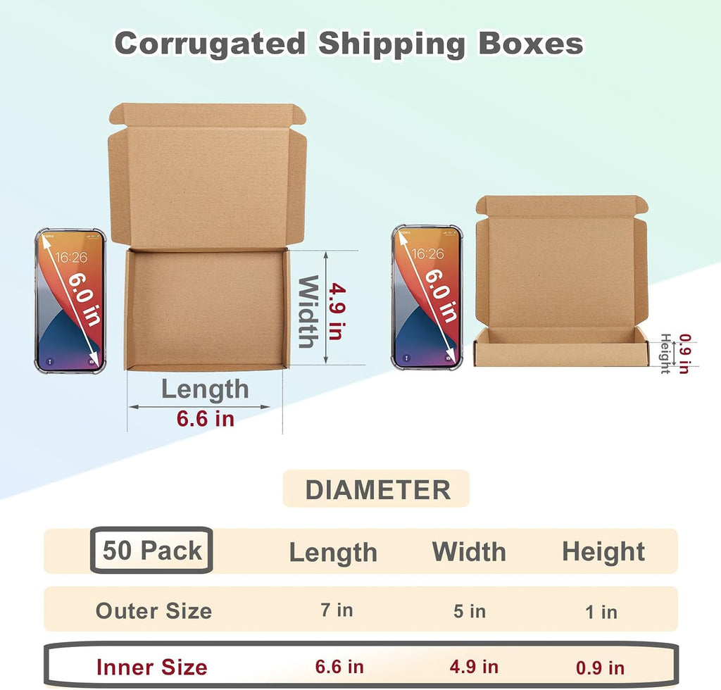 7x5x1 Inches Shipping Boxes Pack of 50, Small Corrugated Cardboard Box for Mailing Mailer Packing, Brown