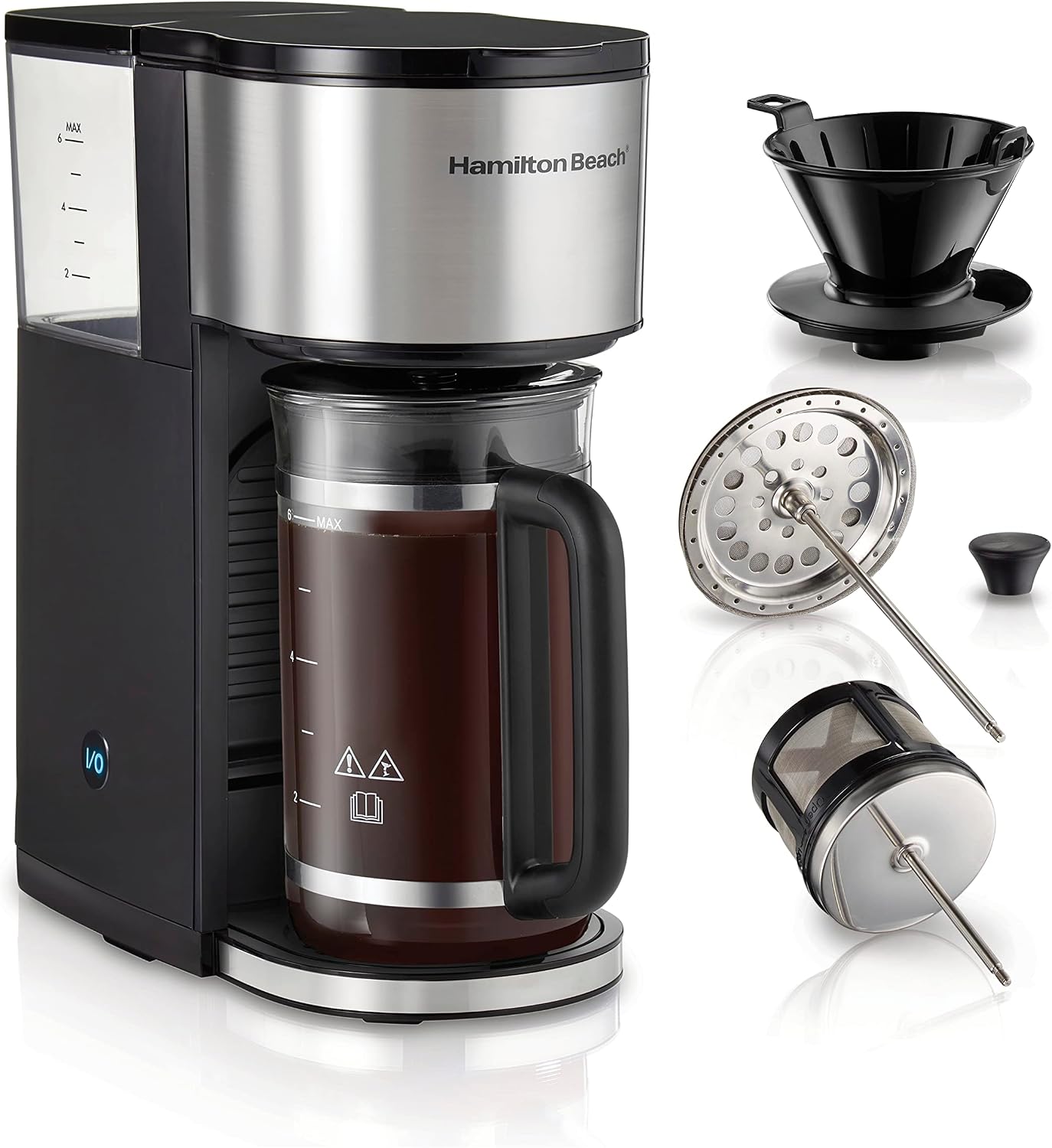 Home Barista 7-in-1 Small Coffee Maker with Seven Ways to Brew, 6 Cup Carafe, Drip, Single Serve, French Press, Pour