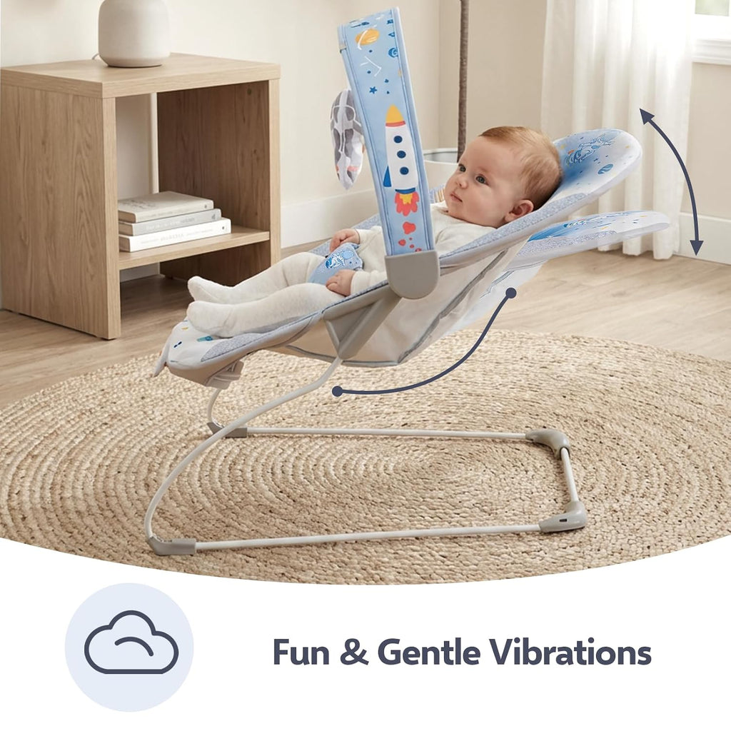 Baby Bouncer Seat & Rocker with Music for Infant 0-6 Months, Blue | 6 Melodies, Fun Vibration, 3-Point Harness