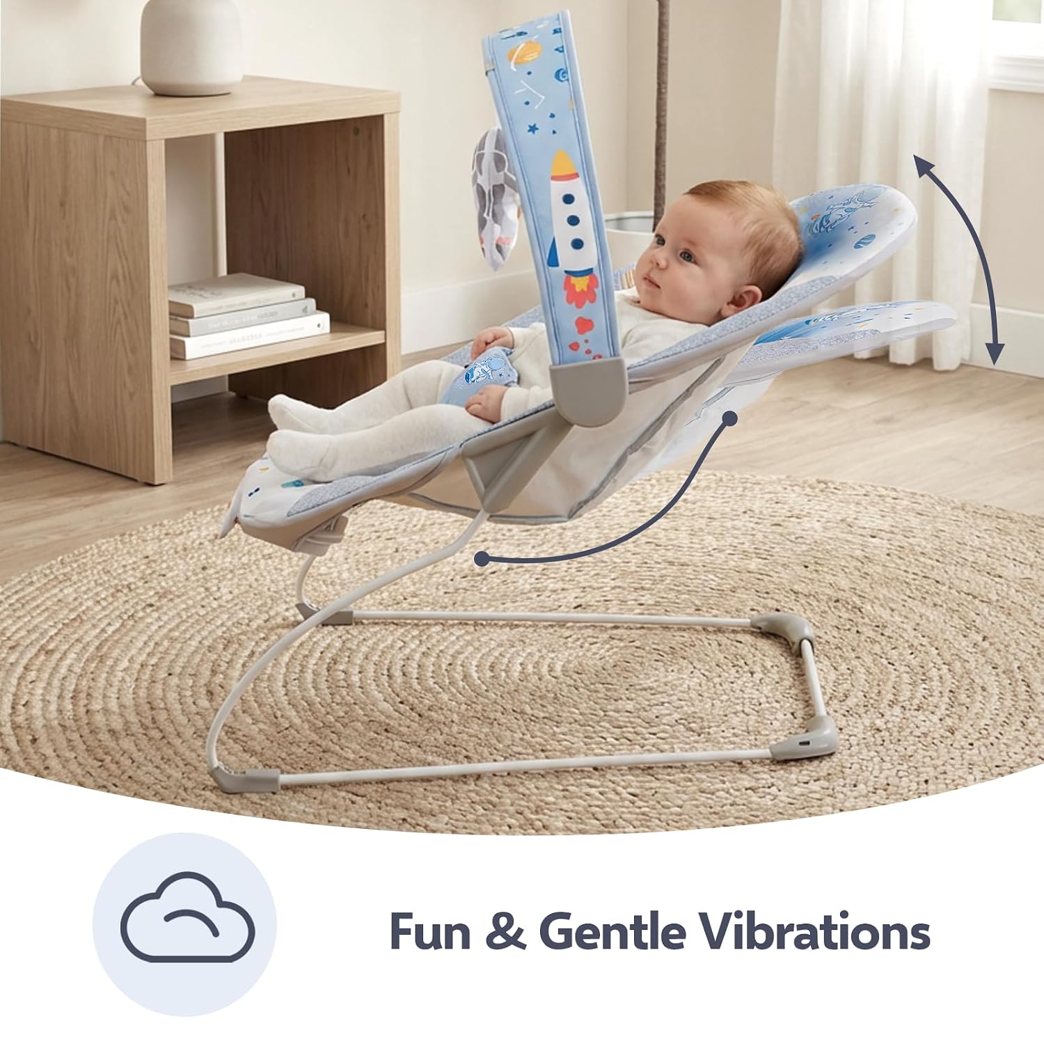 Baby Bouncer Seat & Rocker with Music for Infant 0-6 Months, Blue | 6 Melodies, Fun Vibration, 3-Point Harness
