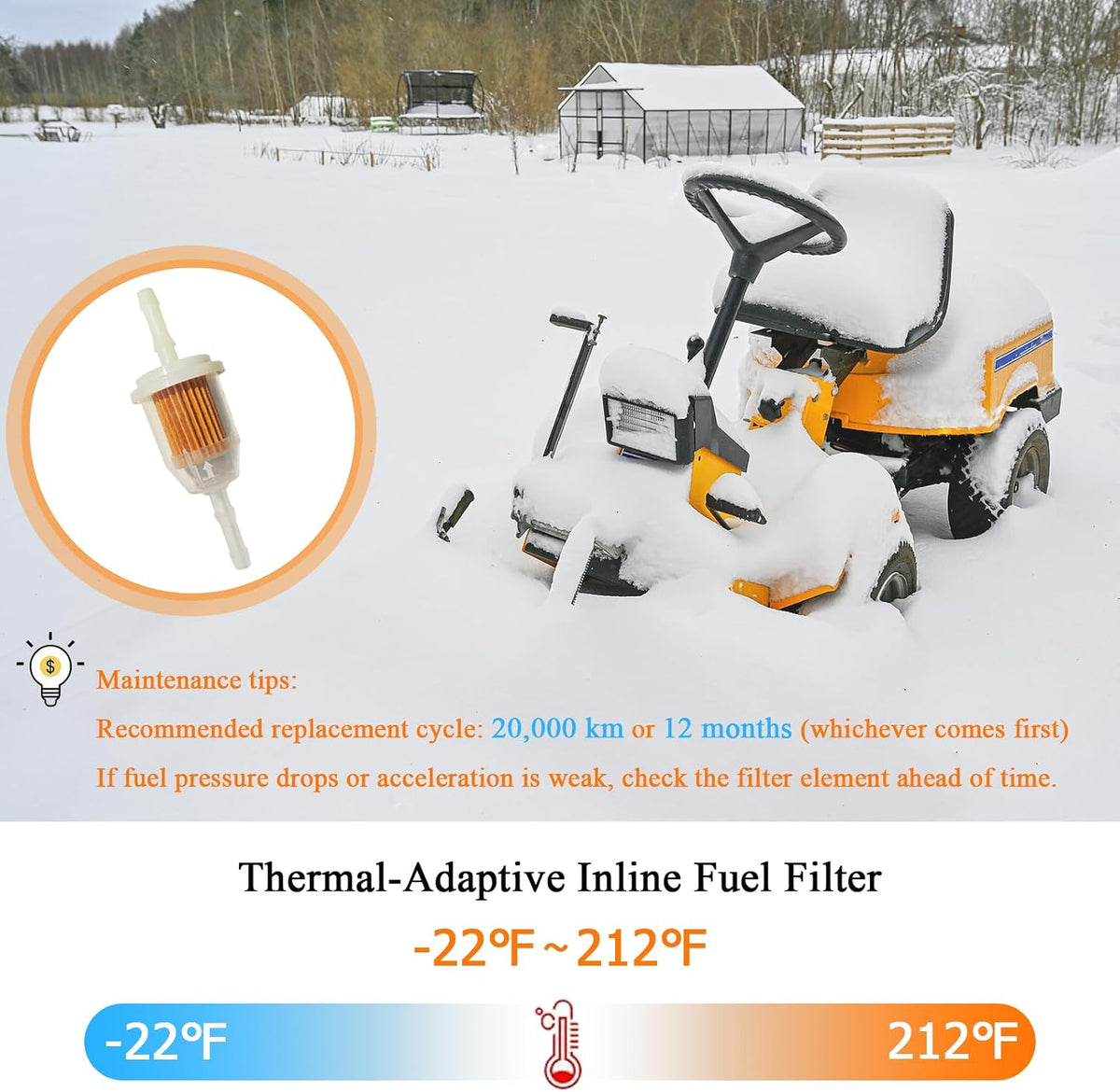 Inline Fuel Filter 1/4" with Clamps 2 Pack - Fits AM116304, GY20709, 25 050 22-S for Lawn Mowers