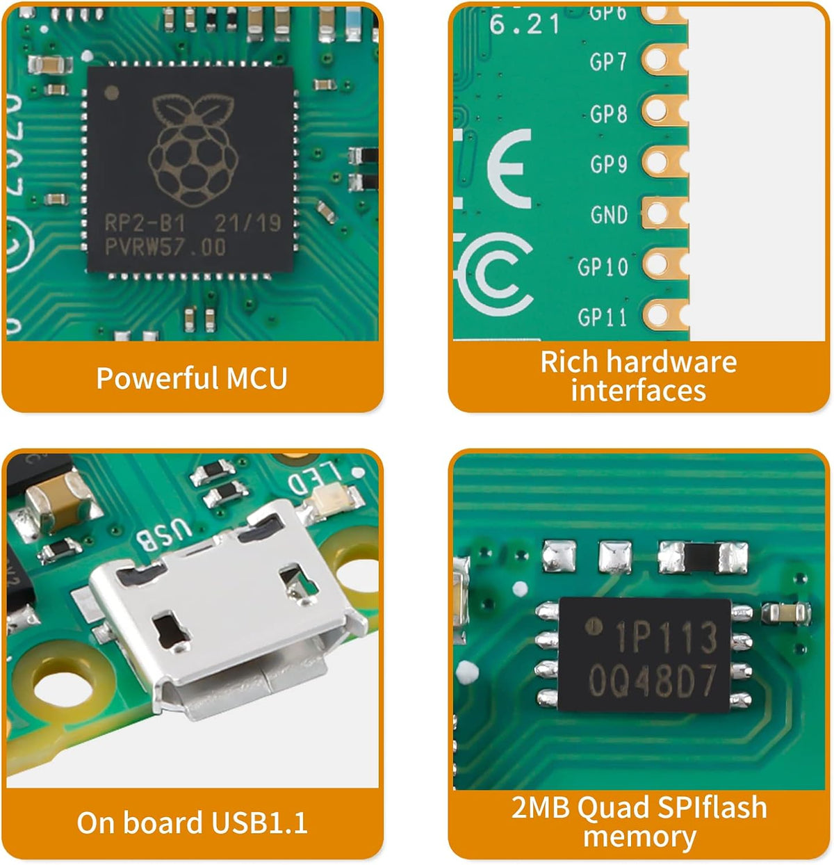 2Pcs Raspberry Pi Pico Development Board, Raspberry Pi RP2040 Dual-core ARM Cortex M0+ Processor, Running Up to 133 MHz, Support C/C++/Python, 2MB Quad SPI Flash Integrated with SPI/I2C/UART Interface
