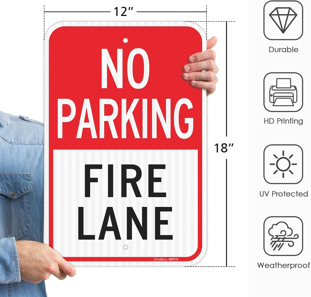 Large No Parking Fire Lane Sign, 18x12 Inches No Parking Sign, Engineer Grade Reflective Aluminum, Fade
