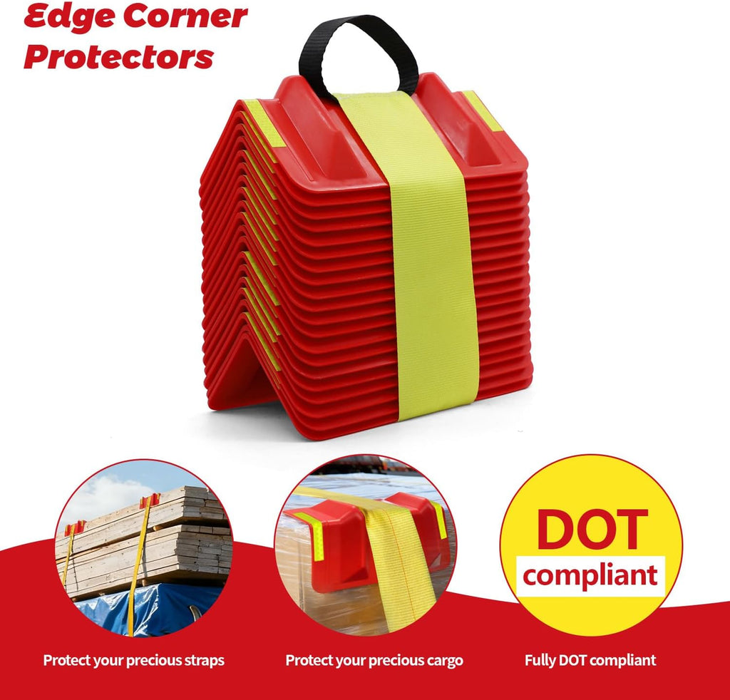 20-Pack Flatbed Cargo Edge Protectors with Reflective Strip, Red
