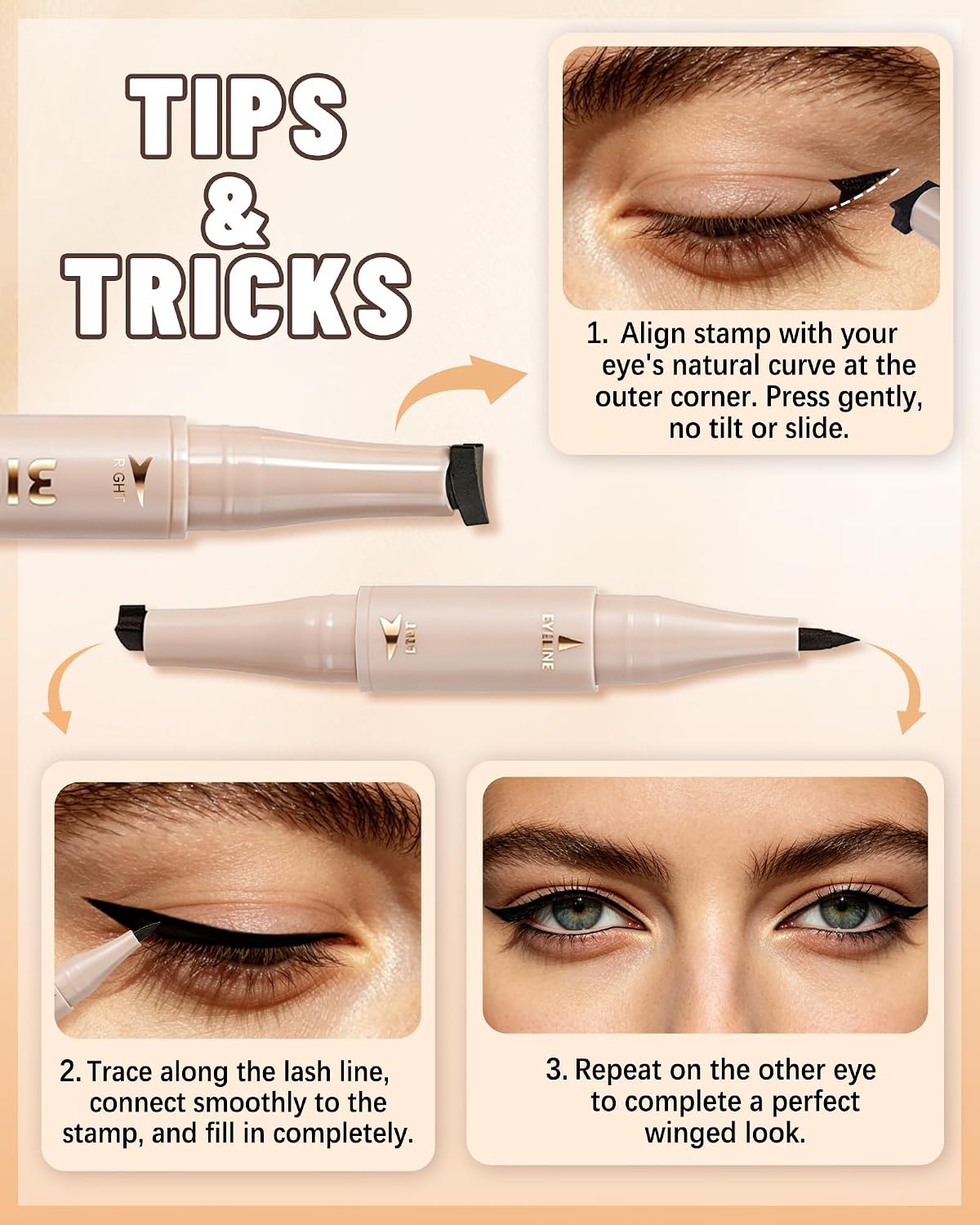 Eyeliner Stamp Wingliner, Brown Liquid 3-in-1 Winged Eyeliner Pen No Smudge