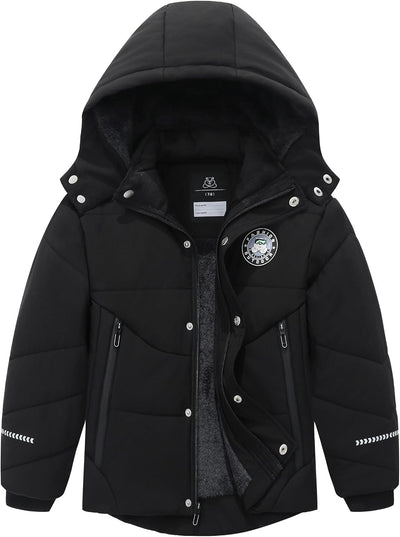 Boy's Winter Coat Waterproof Down Jacket with Detachable Hood | Thickened Fleece Lined Parka Insulated Outerwear
