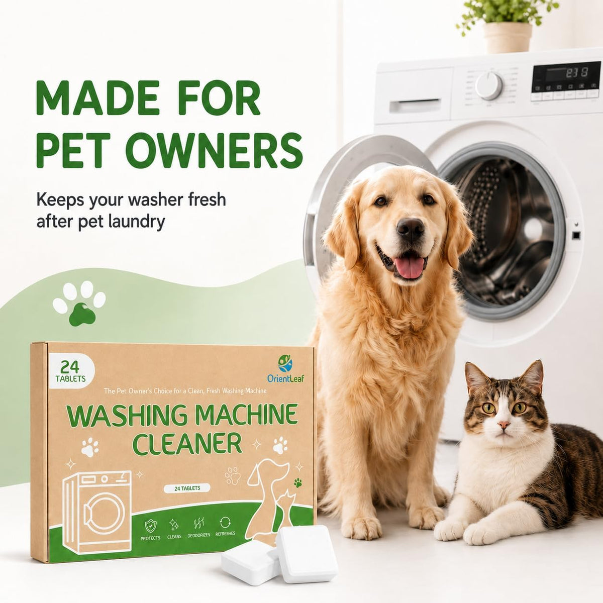 Washing Machine Cleaner for Pet Owners, 24 Tablets 1 Year Supply
