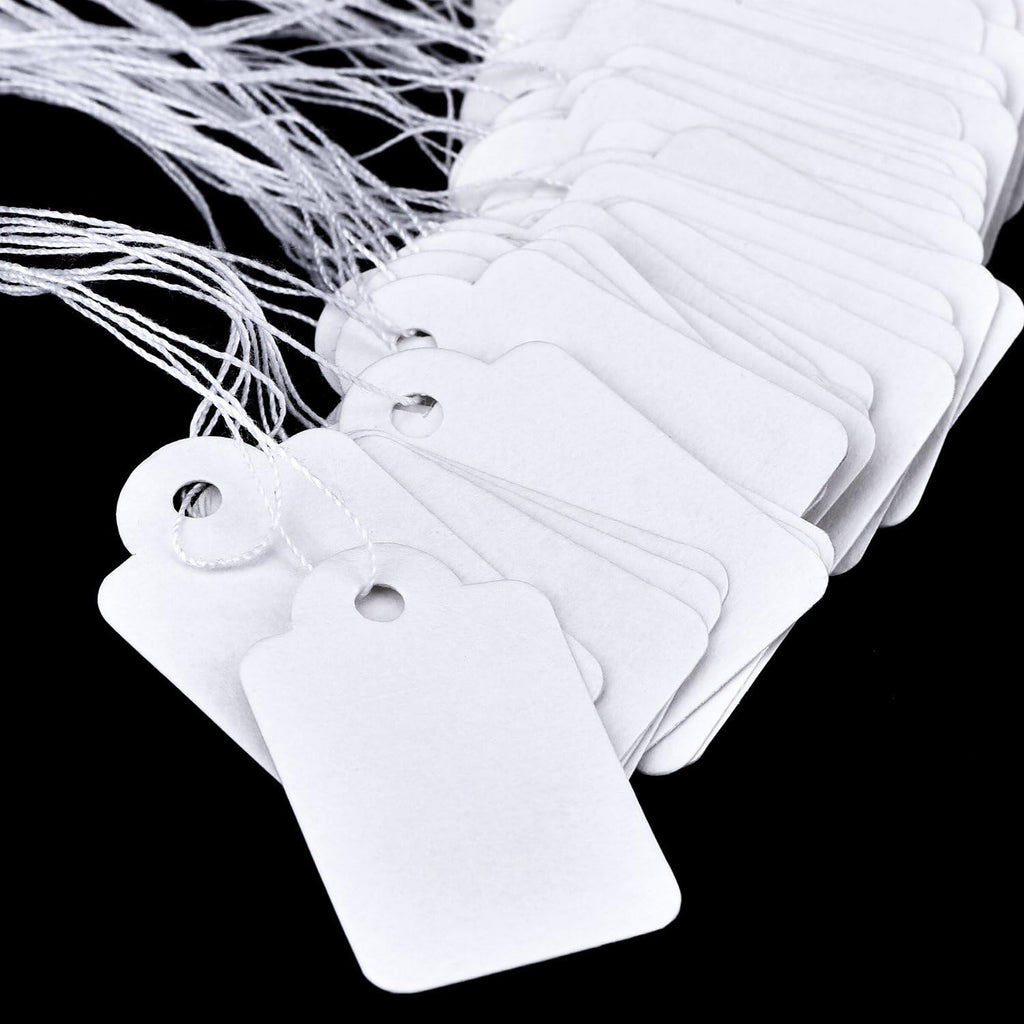 500 Pcs White Price Tags with String Attached, 1.38" x 0.87"