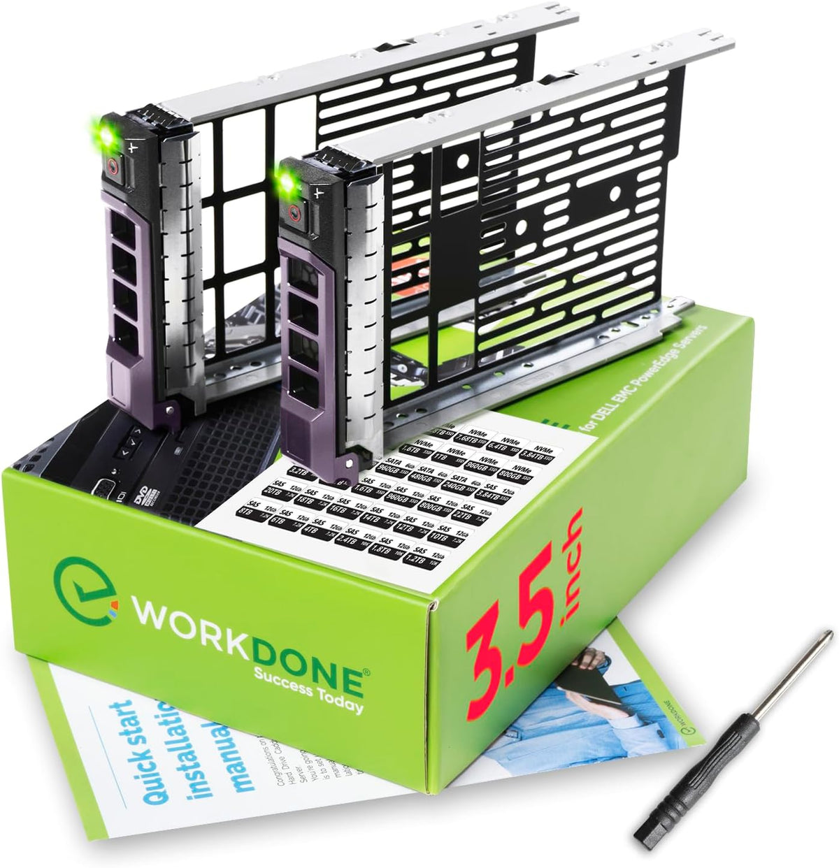 WORKDONE 2-Pack 3.5" LFF Caddy Tray - fits Dell PowerEdge 13-11th G. F238F