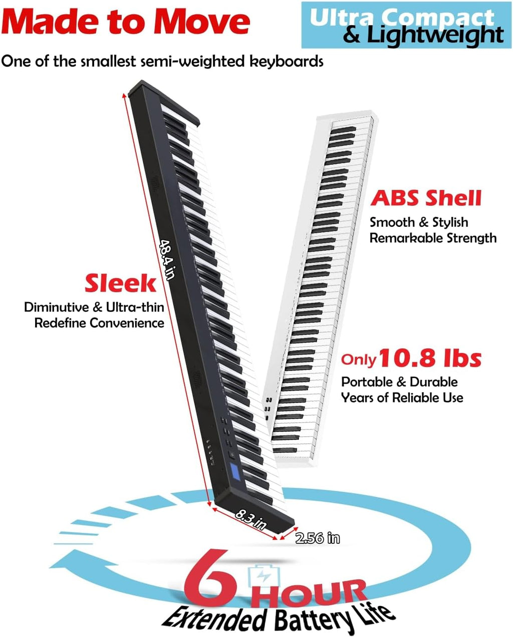 Semi-weighted 88 Keys Piano Keyboard Compact Portable Digital Piano Set for Beginners with Stand, Carrying Case