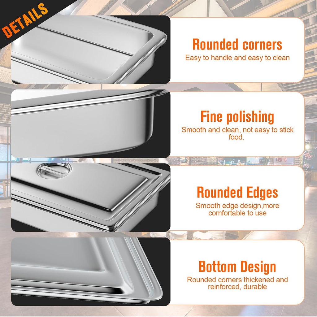 Hotel Pan, Full Size Steam Table Pan 4" Deep Stainless Steam Table Pan with Lid Full Size Food Pan 20.8" L x 13" W