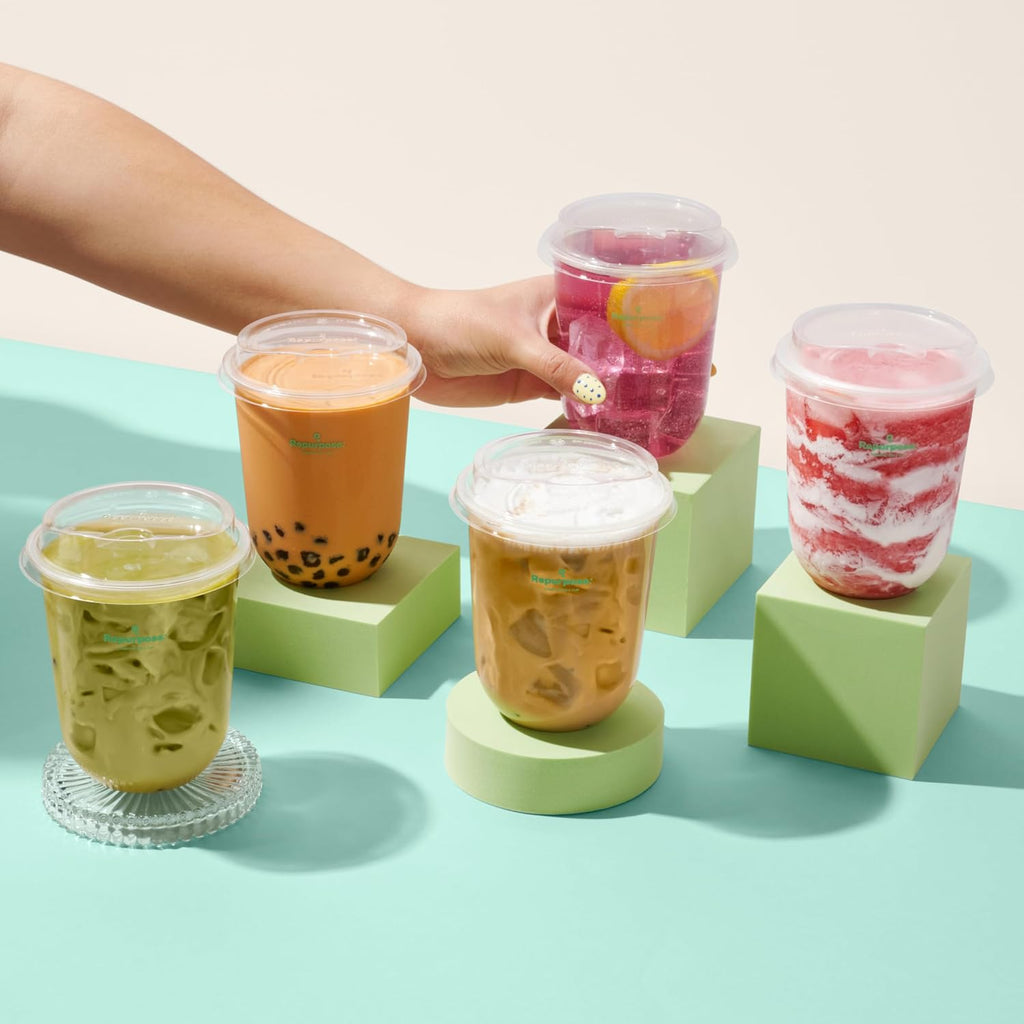 Repurpose 16 oz Compostable Cups with Secure-Fit Lids, 60 Pack - Plant-Based, Lightweight & Durable, BPA Free, No