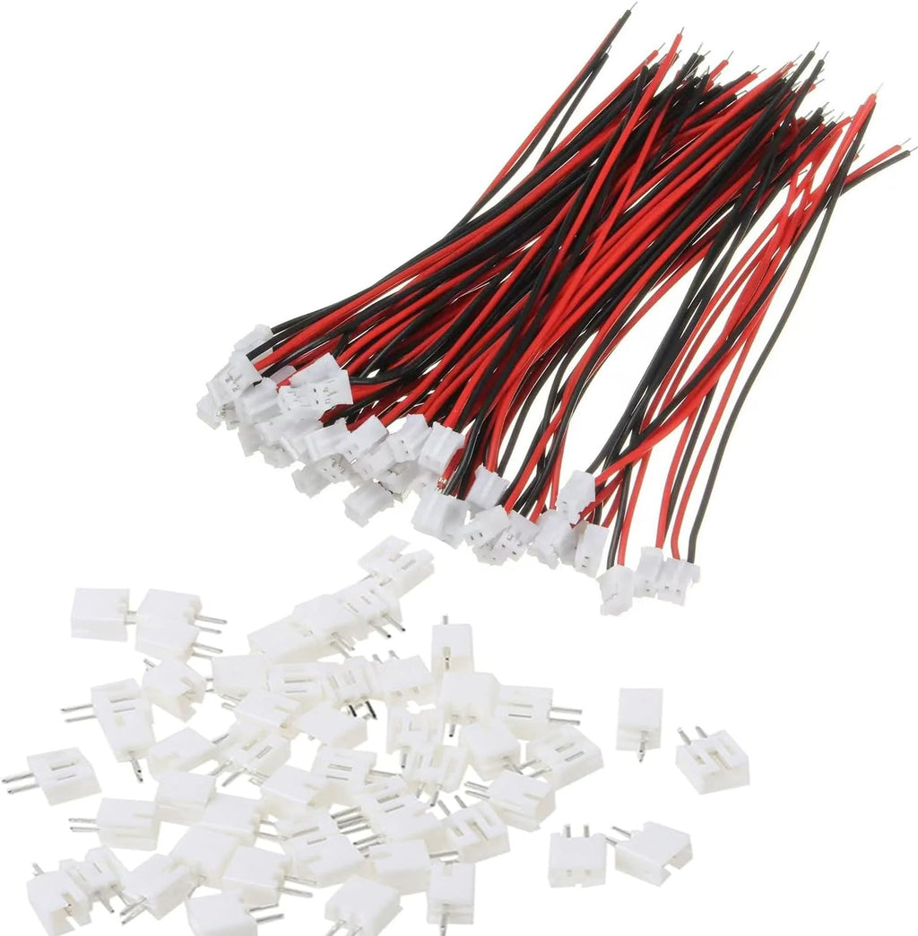 50PCS 25 Sets Mini Micro JST-PH 2.0mm 2 Pin Male Connector with 100mm Silicone Wire Cables and Female Socket JST PH 2.0 Connector Kit 22AWG - 10CM