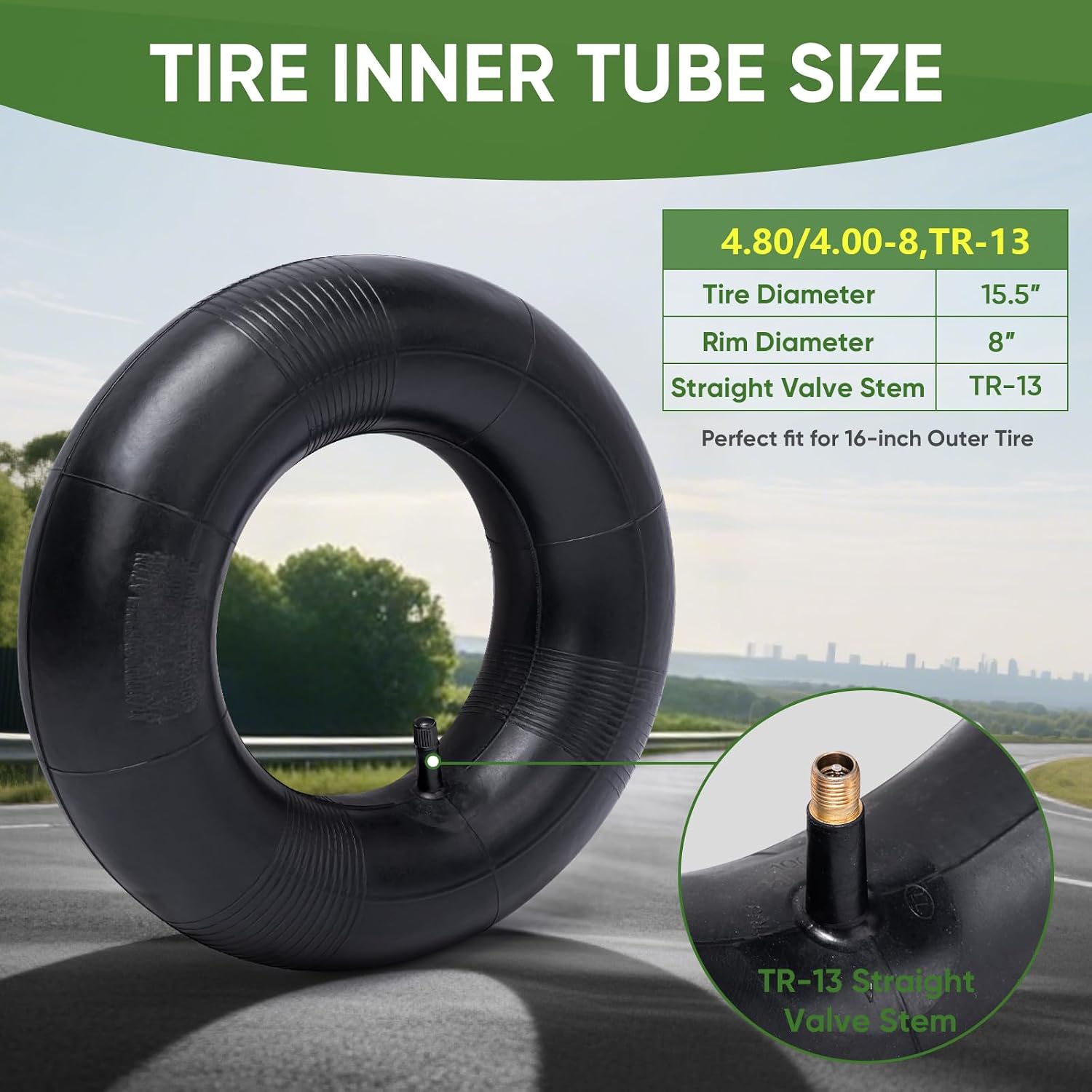 4.80/4.00-8 Inner Tube, 2 Pack Inner Tire Tube for Wheelbarrow Tires, Replacement Tube with TR-13 Straight Valve Stem
