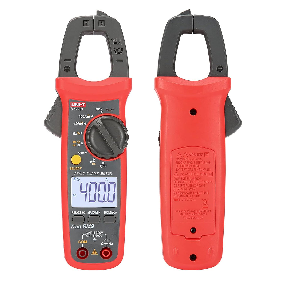 UNI-T UT203+ Digital Clamp Meter AC/DC Current Auto Range True RMS Max/Min Backlight Multimeter