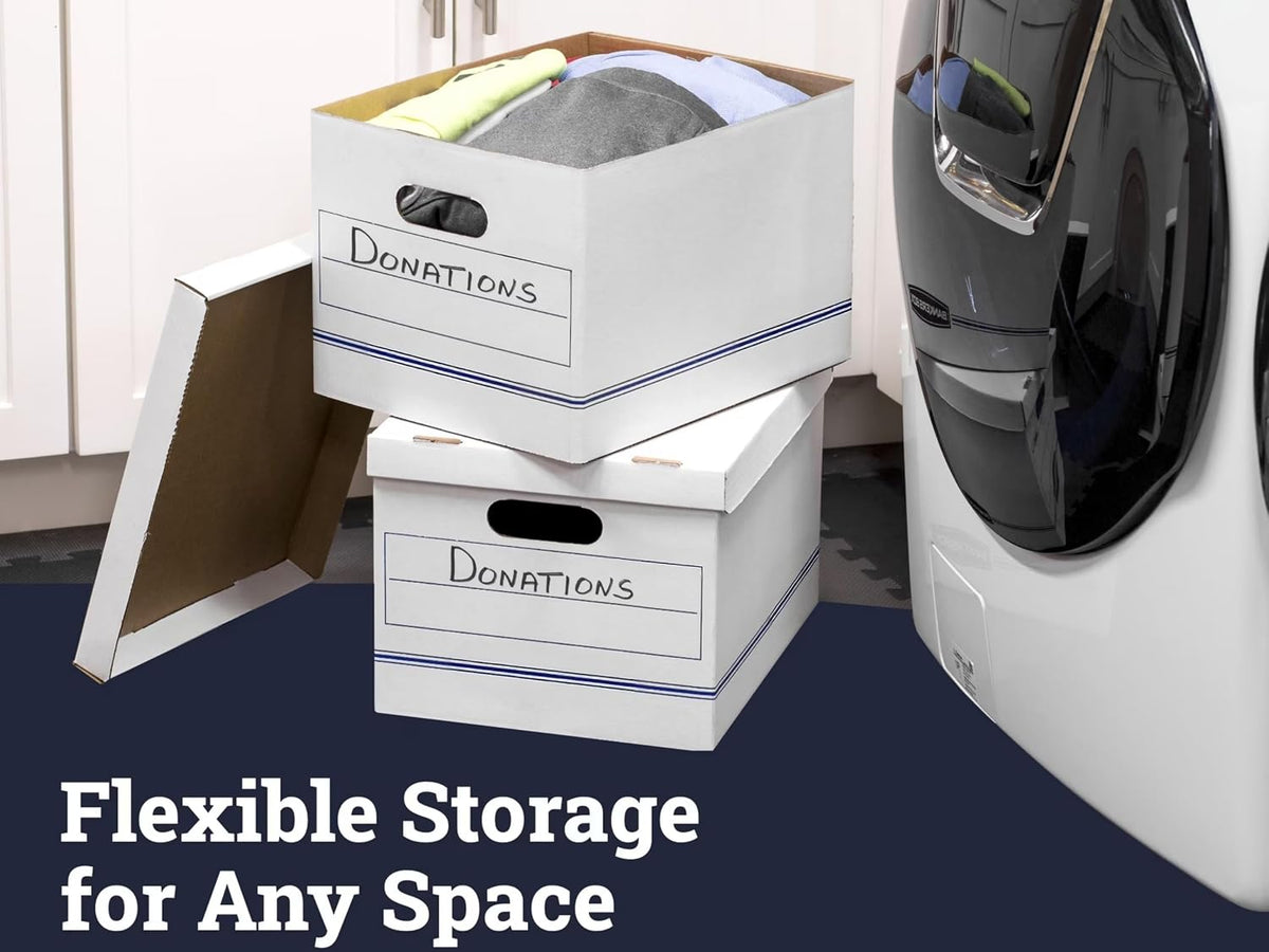 File Storage Boxes 10 Pack, Lift-Off Lid, 12x10x15 in, 350 lbs Stacking