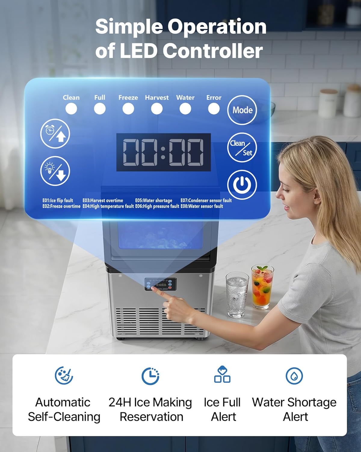 Commercial Ice Maker Machine, 80 lbs/24h with 6.8-13 lbs Storage Capacity, Countertop/Freestanding/Under Counter