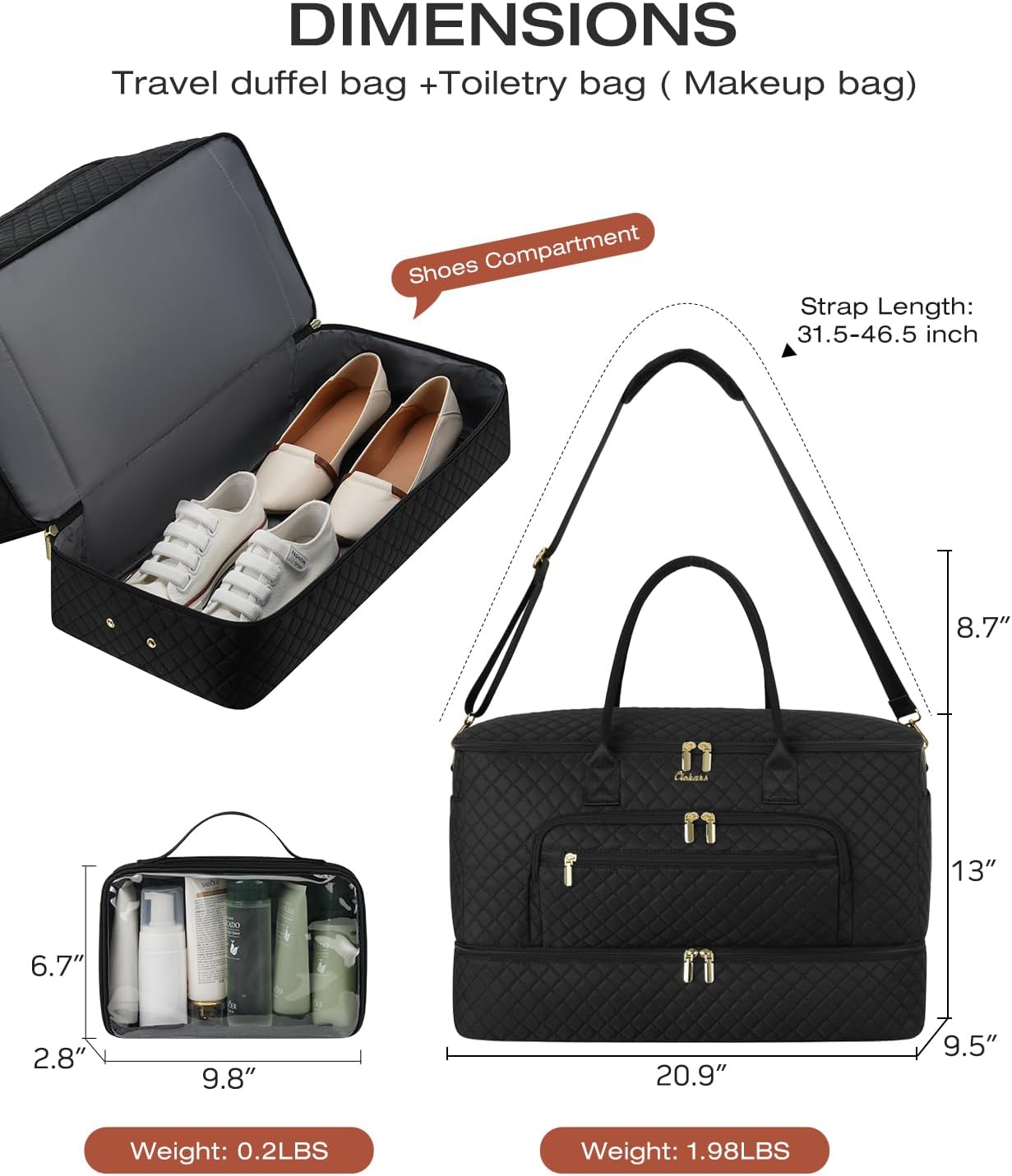 Travel Duffle Bag, Wide Open Large Weekender Bag for Women with Shoe Compartment, Carry on Overnight Bags with