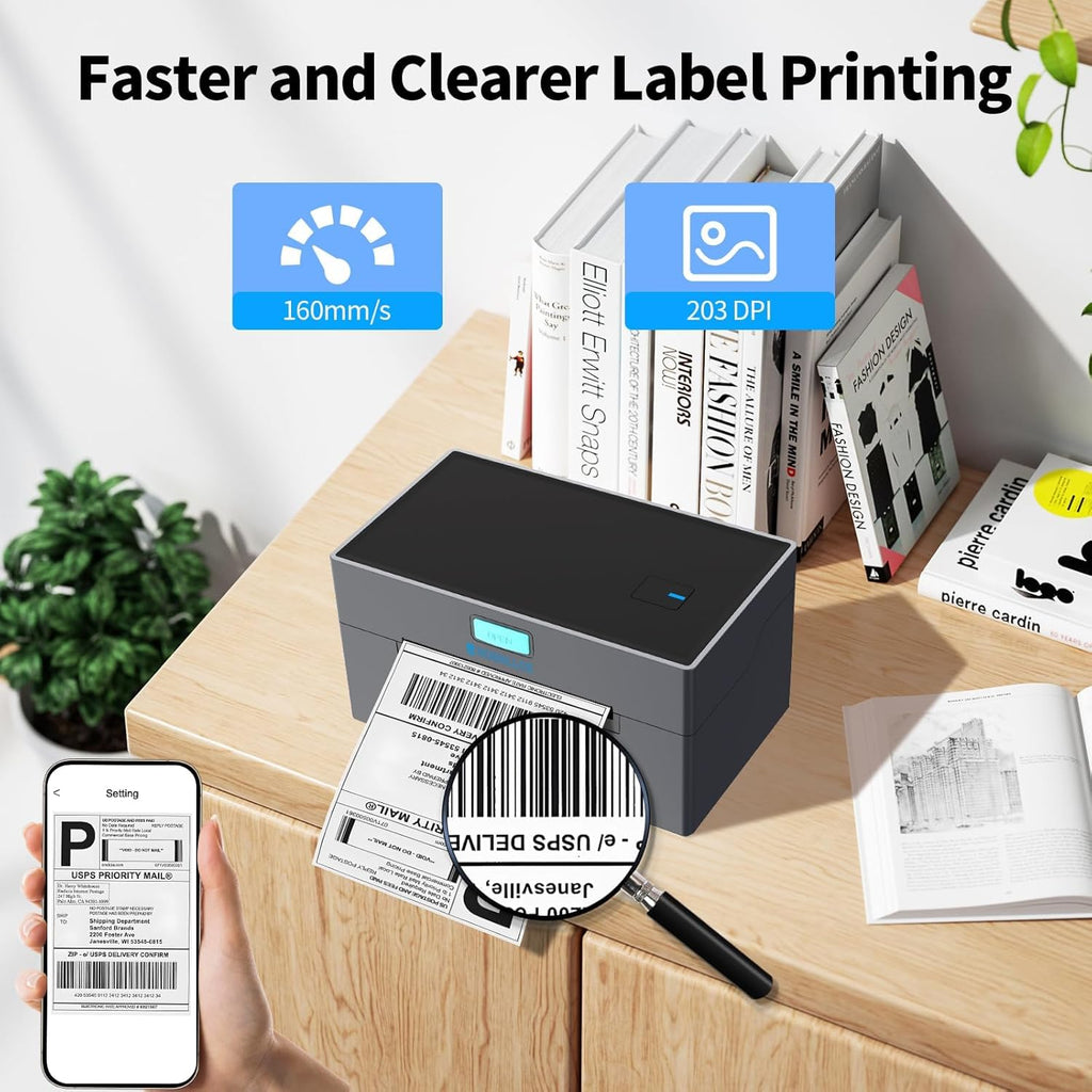 Thermal Shipping Label Printer, 4x6 Bluetooth Shipping Printer for Small Business, Compatible with Windows, Mac, iOS