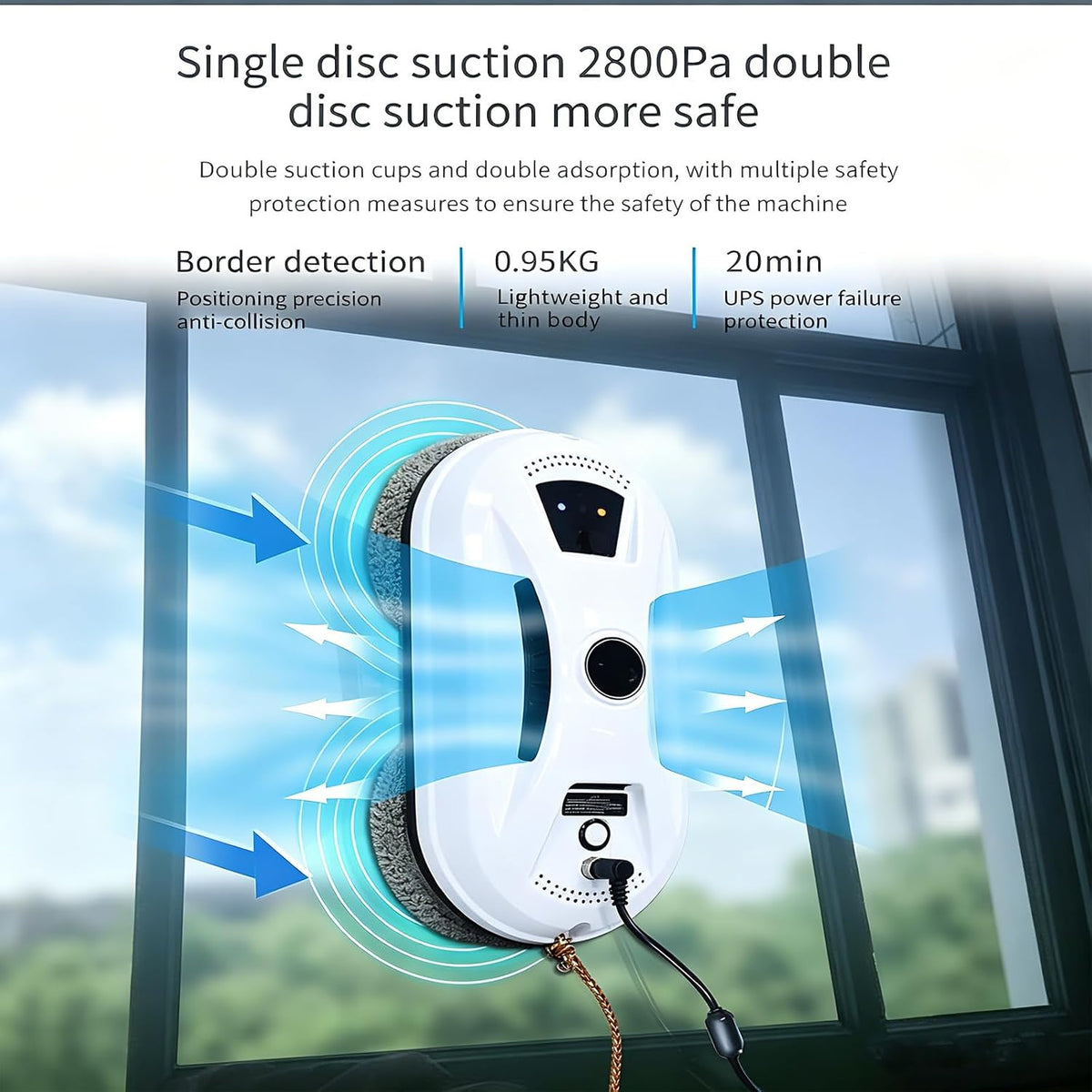Automatic Window Cleaning Robot, 2800Pa Dual Suction & Anti-Fall