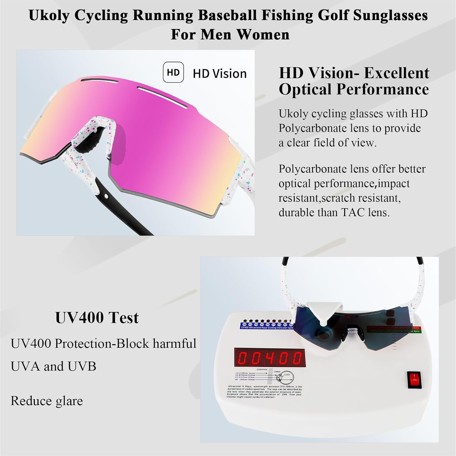 Sport Sunglasses for Men and Women,HD PC Lens UV400 Protection | Sun Glasses for Running Cycling Baseball Fishing