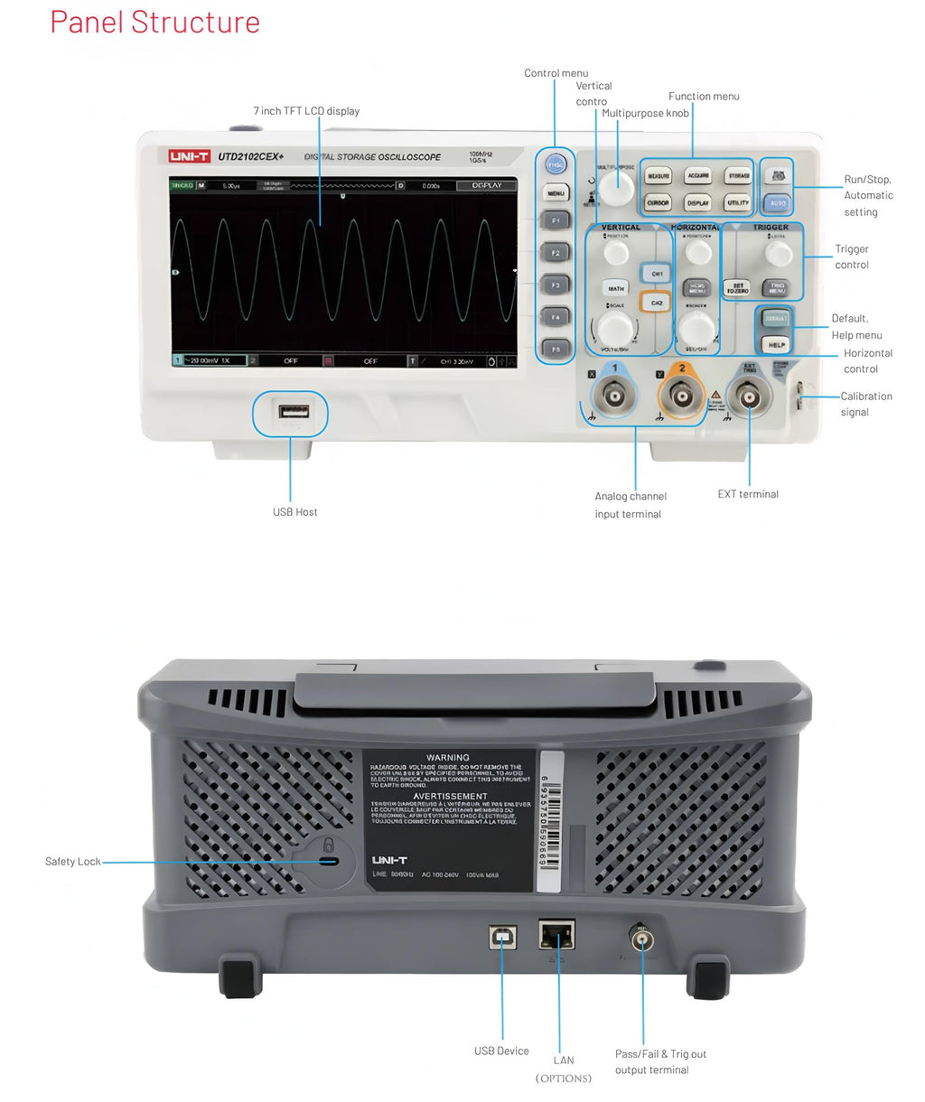 UNI-T UTD2102CEX+ Digital Oscilloscope, 2CH 100MHz, Education