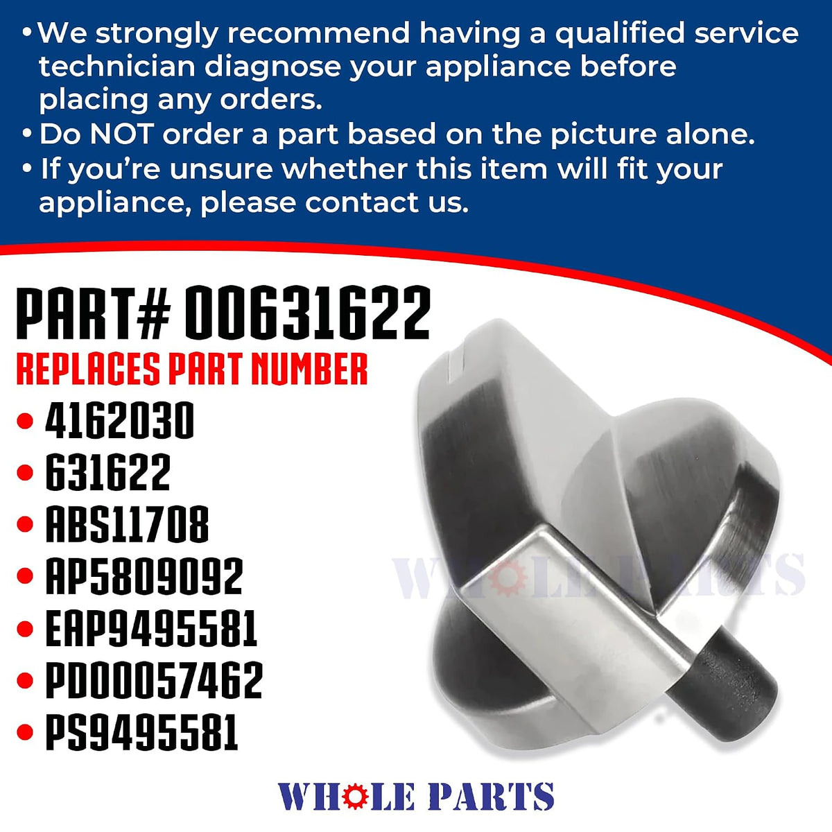 Whole Parts Upgraded Range Oven Cooktop Control Knob Part# 00631622