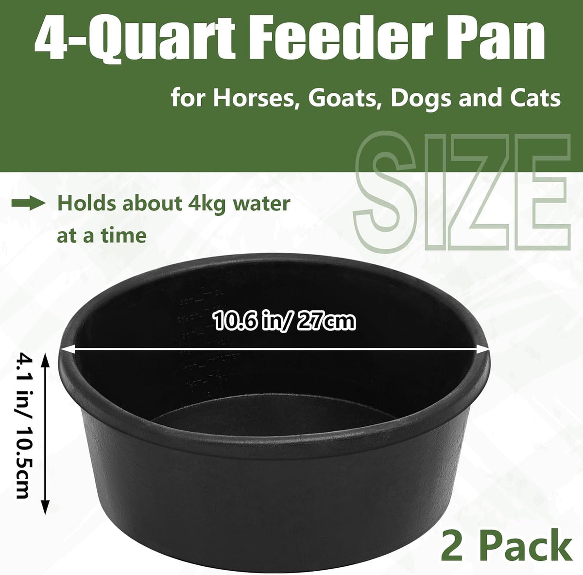 2 Pcs 4 Quart/ 1 Gallon Rubber Feeder Pan Horse Feed Bucket