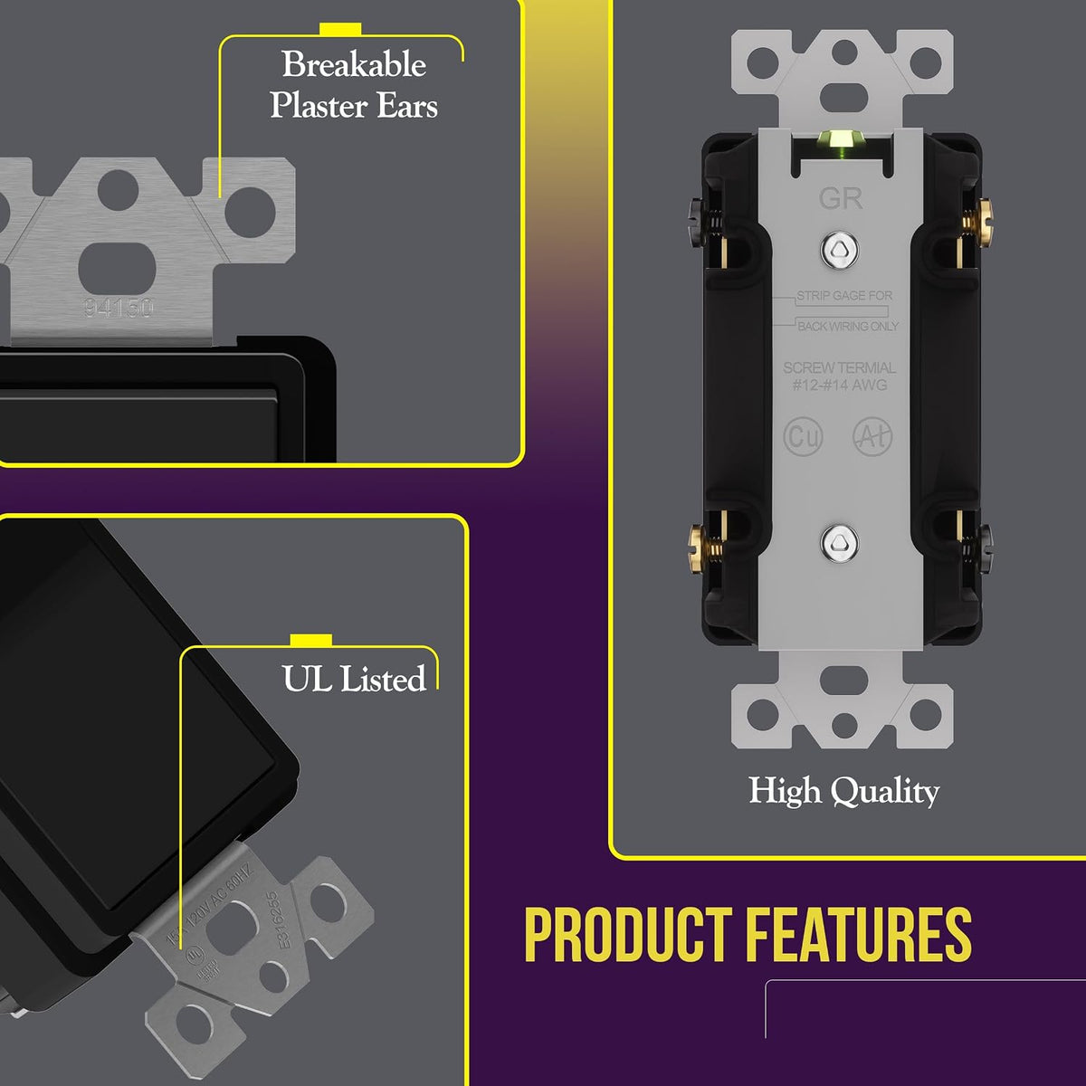 ENERLITES Black 4-Way Decorator Paddle Rocker Light Switch, 15A, 1 Pack