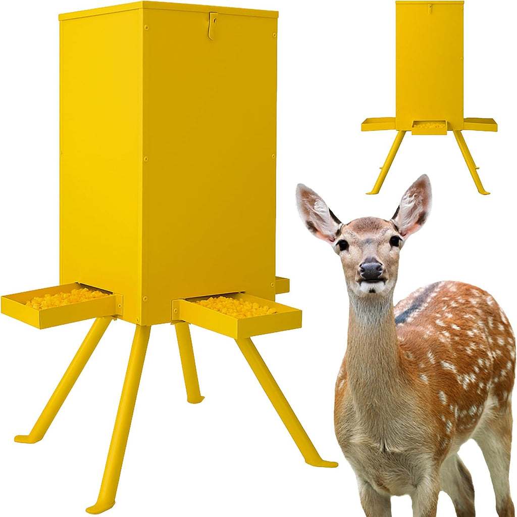 85lbs Deer Feeder,Weatherproof Deer Feeders with 4 Feeding Tray and 4-Leg Stand,Heavy Duty Metal Gravity Feeder for