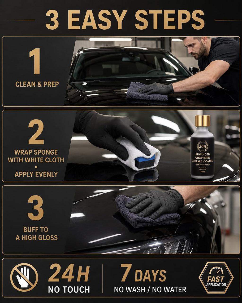 20H Graphene Ceramic Coating for Cars, 60mL Professional Car Ceramic Coating Kit, Hydrophobic Graphene Coating for