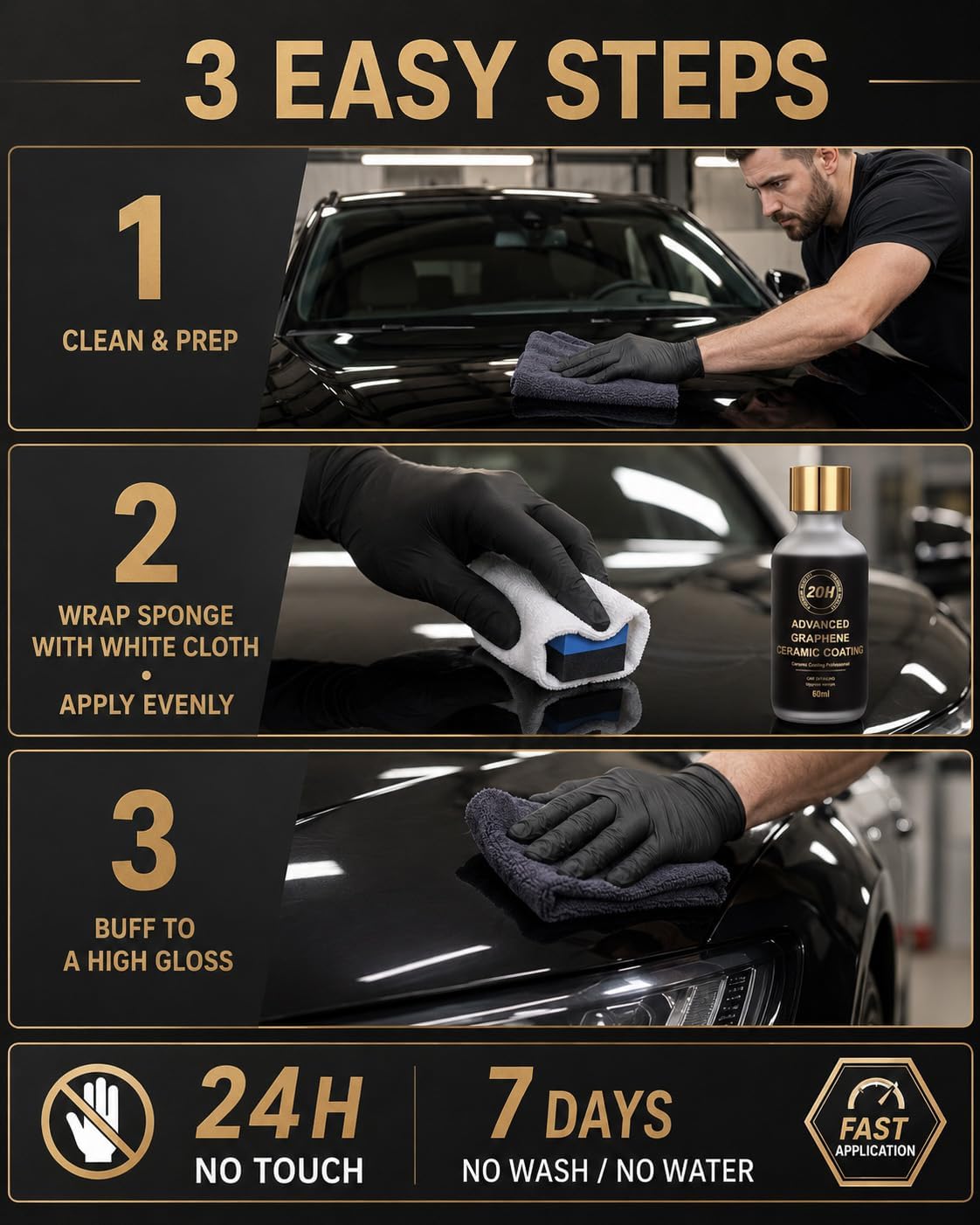 20H Graphene Ceramic Coating for Cars, 60mL Professional Car Ceramic Coating Kit, Hydrophobic Graphene Coating for