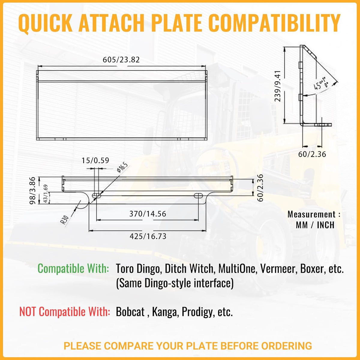 Mini Skid Steer Loader Auger Attachments, Hydraulic Auger with 6"/8"/12" Drill Bits, Heavy Duty Skid Steer Attachment
