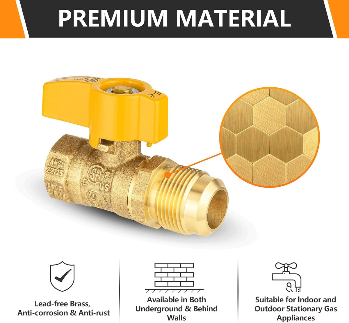 1PC HeSun 1/2" FIP x 1/2" OD Straight-Flare Gas Ball Valve(VALVE231-1)