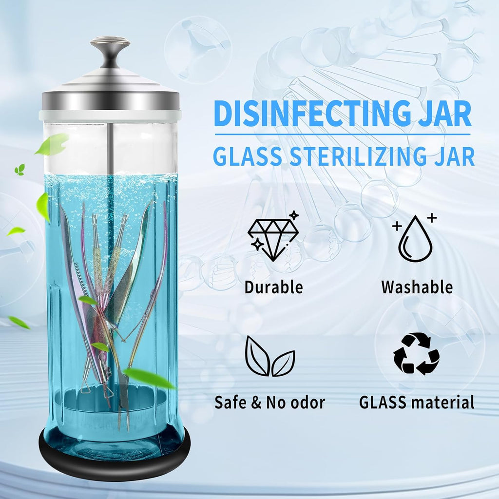 42.3 Oz Barbicide Disinfectant Jar with anti-slip pad, Disinfectant Jar Large for Nail Tools, Barber Shop&Spa