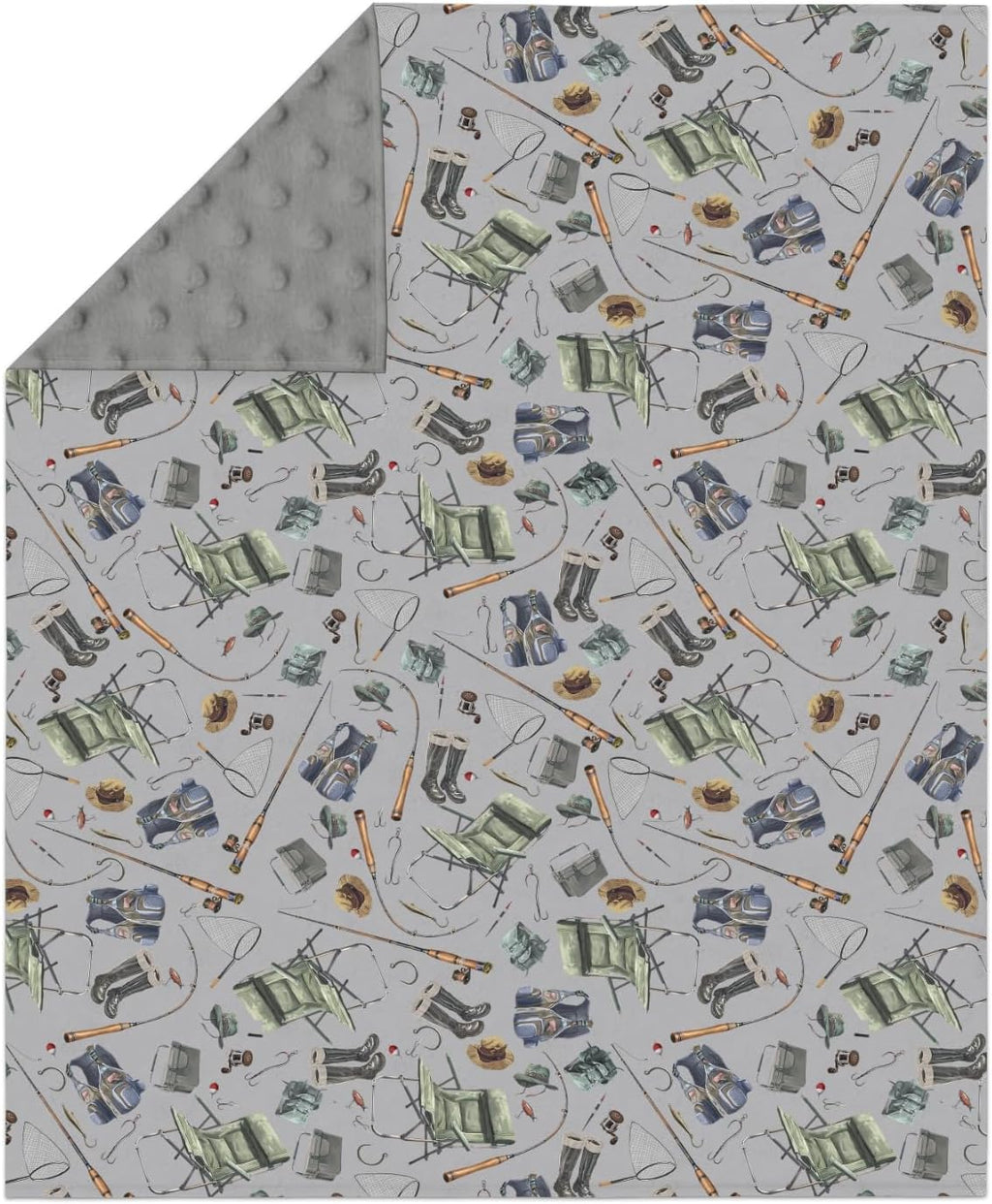 Retro Gray Fishing Gear Baby Blankets for Girl Boy Trout Fishes Soft Mink Dotted Backing Double Layer Swaddle