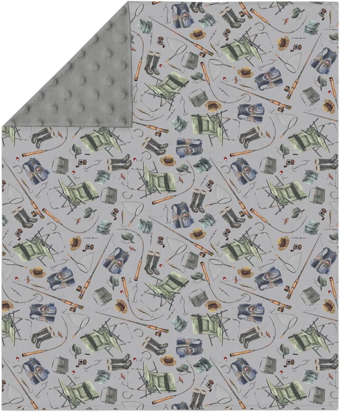 Retro Gray Fishing Gear Baby Blankets for Girl Boy Trout Fishes Soft Mink Dotted Backing Double Layer Swaddle