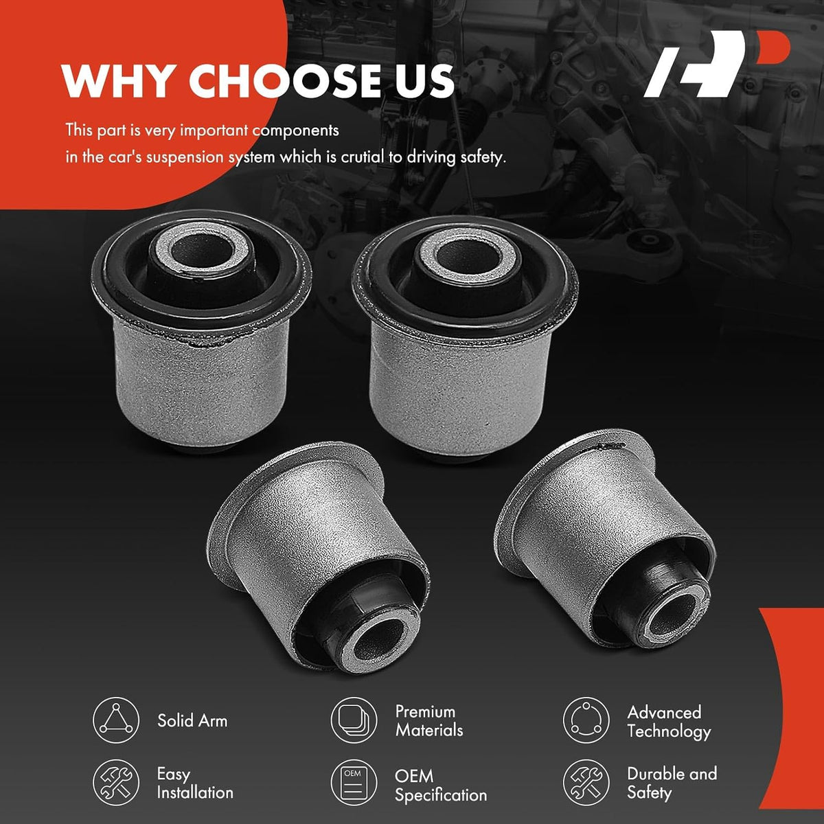 A-Premium Front Upper Control Arm Bushing Kit - Sturdy Rubber